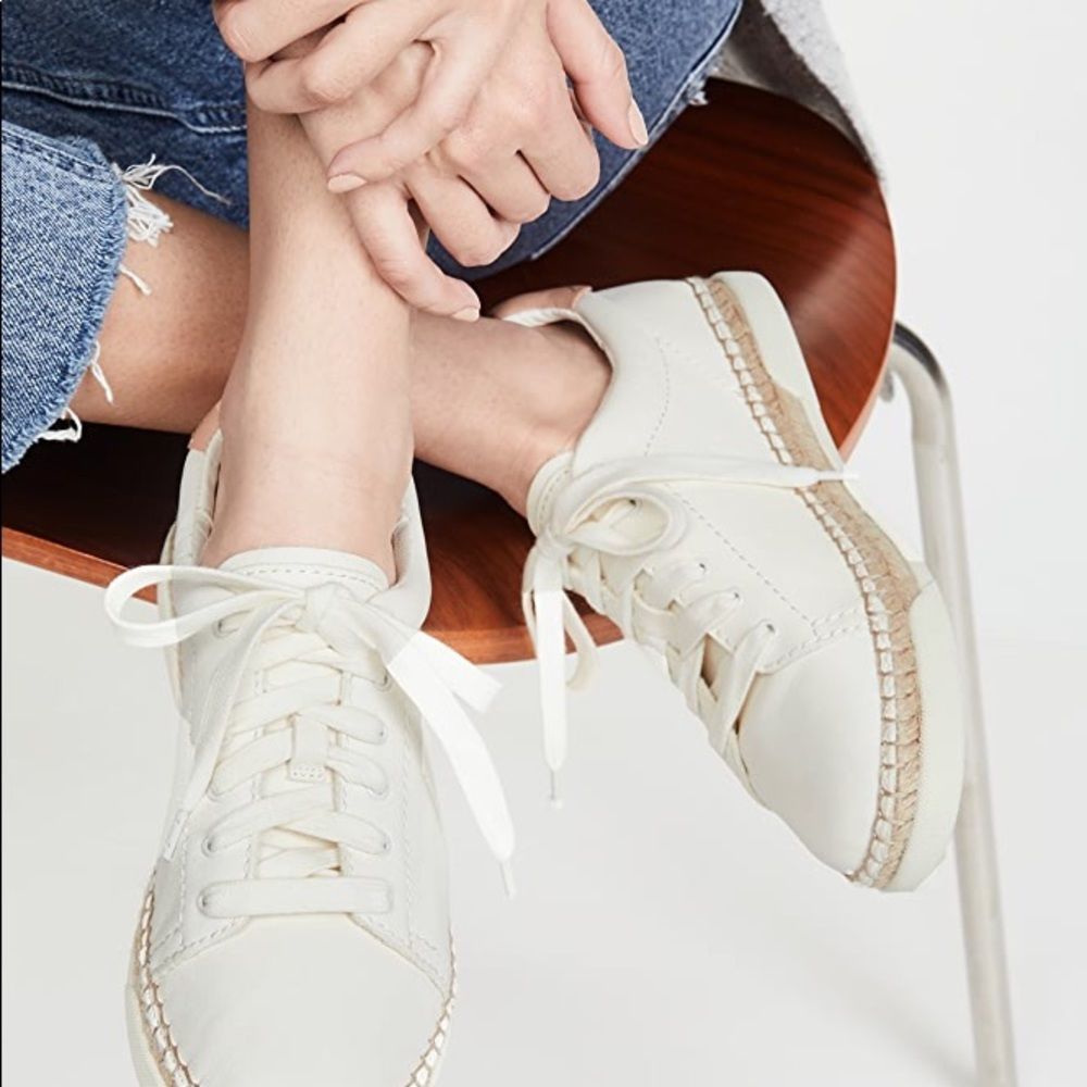 Dolce Vita Cream White Espadrille-Trim Sneakers